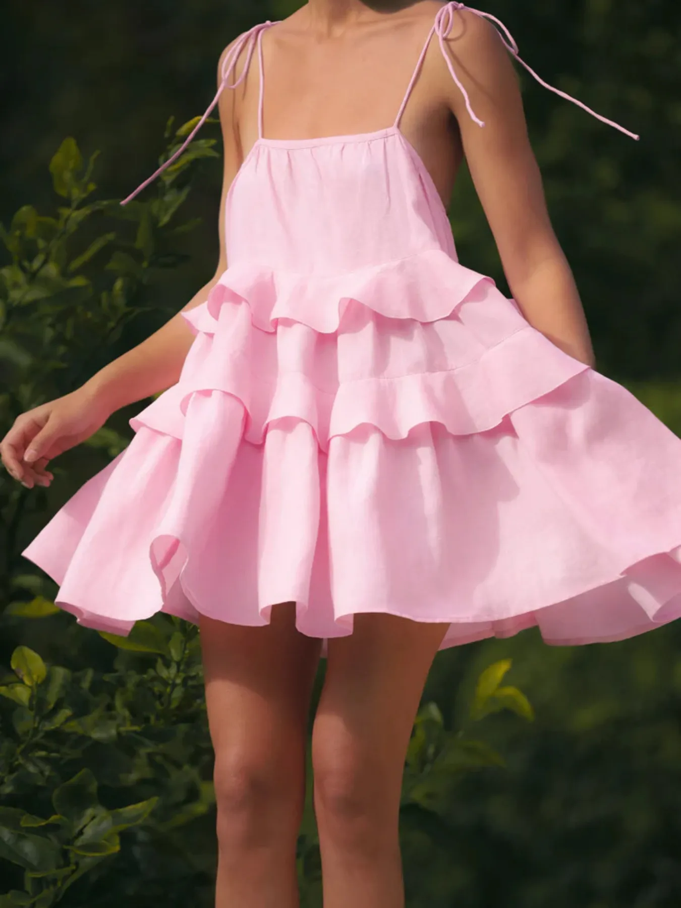 Ruffle Layered Tie Shoulder Cami Dress