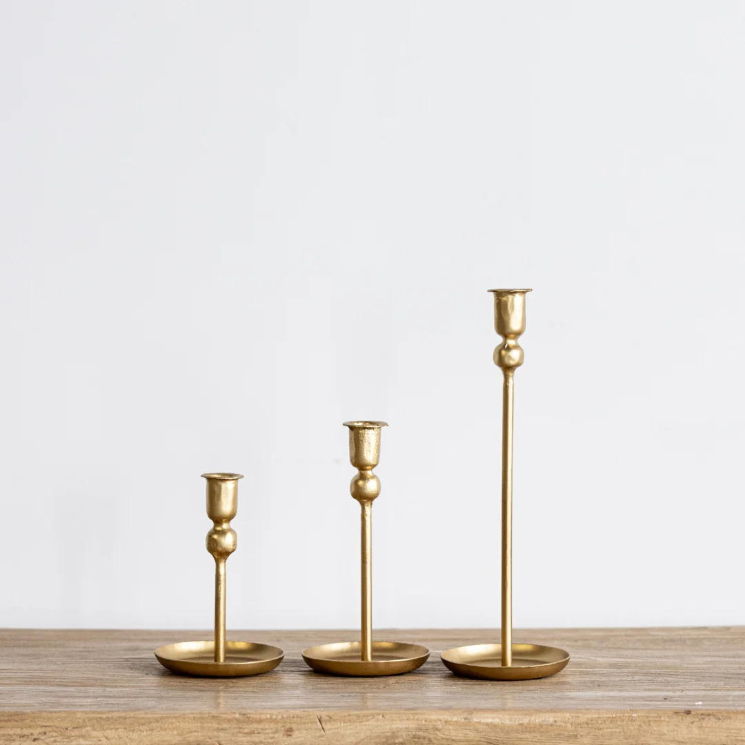 Bronzed Iron Plate Candle Holder Set