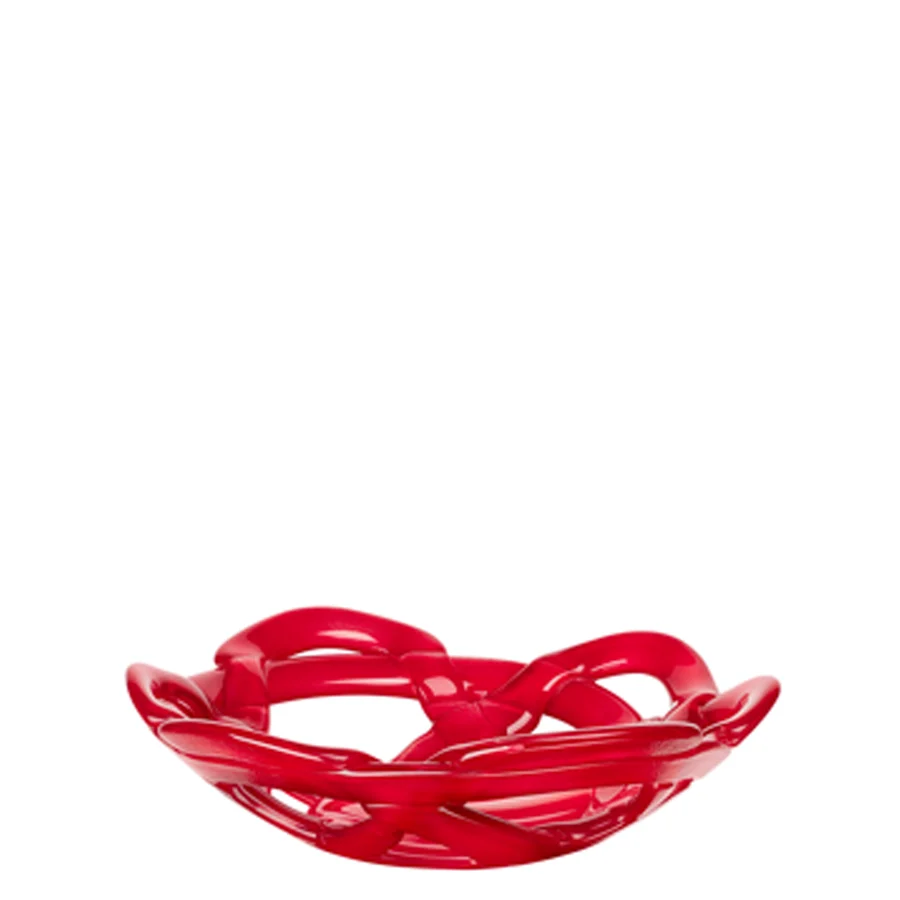 Red Glass Basket Bowl