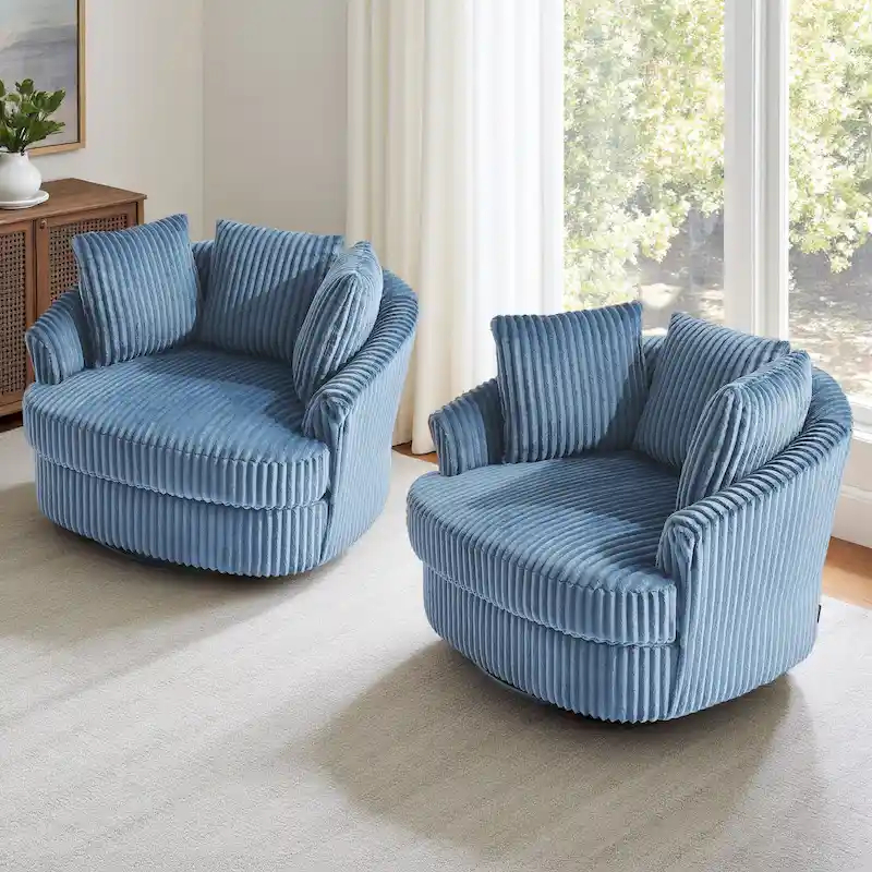 DREAMSIDEA 2 Set Recessed Arm Slipcovered Swivel Barrel Chair