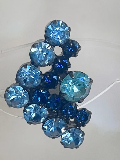 1960s Large Blue Rhinestone Clip Earrings