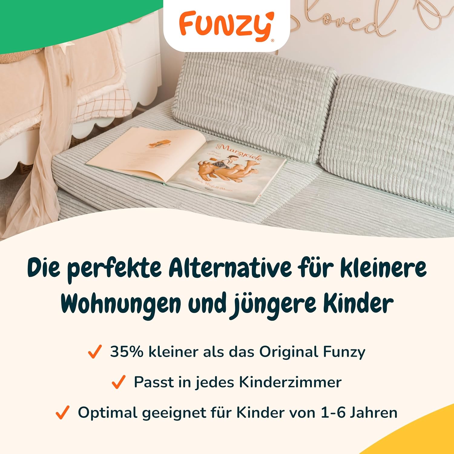 Funzy Mini Spielsofa für Kinder - Unser Mini für kreatives Spielen, Modulare Spielcouch, Waschbarer Bezug, Robust und Langlebig, Oeko-TEX 100 Zertifiziert mit 3 Jahren Garantie, Cord Salbei Grün