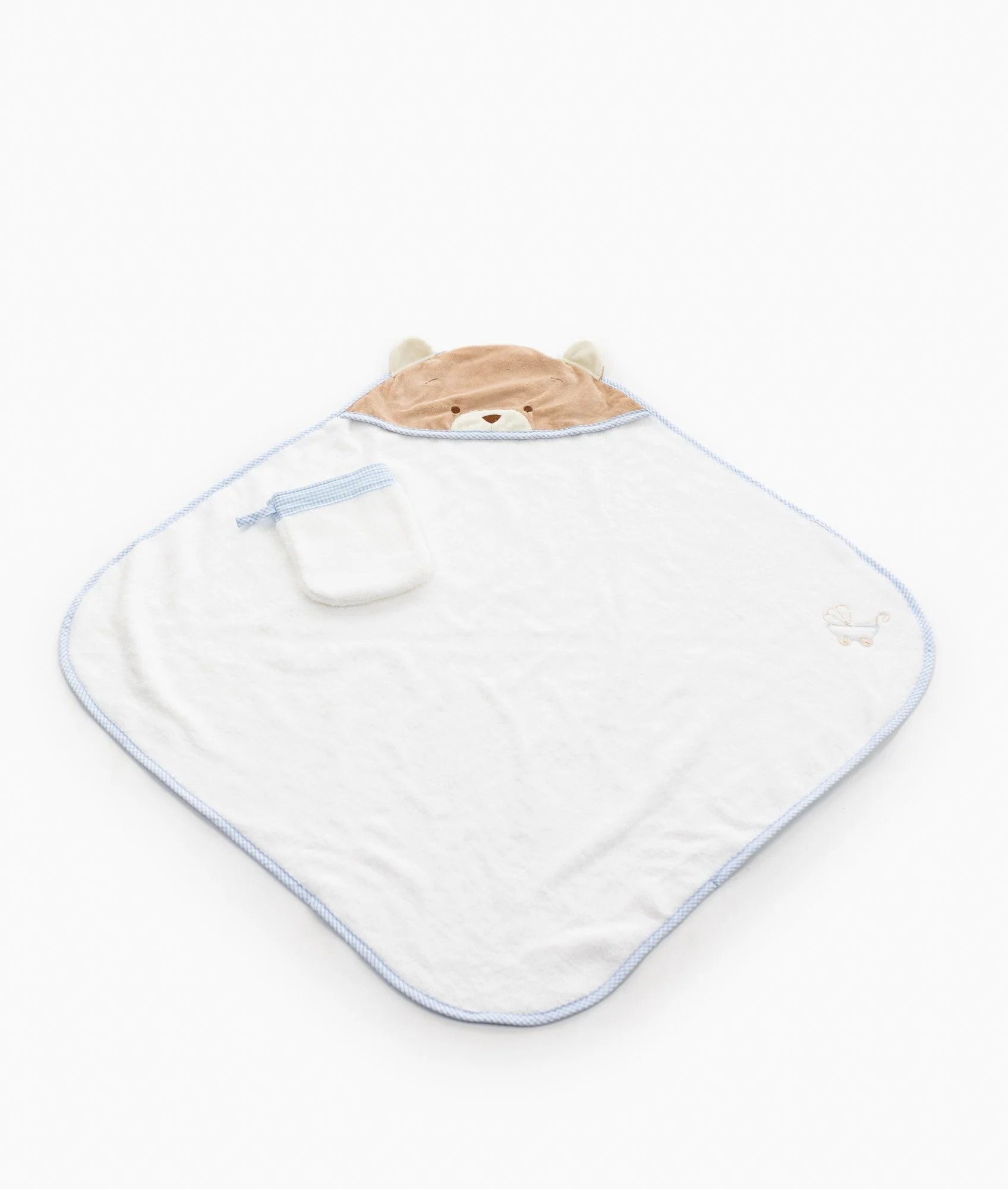 Bath Towel & Wash Mitt Set | White & Blue