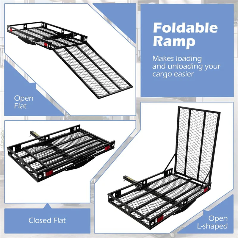 500 LBS Hitch Mount Cargo Carrier with Foldable Ramp, Heavy-Duty Mobility Scooter Wheelchair Carrier for SUV Cars with Stabilizer & 2 Tie-Down Straps