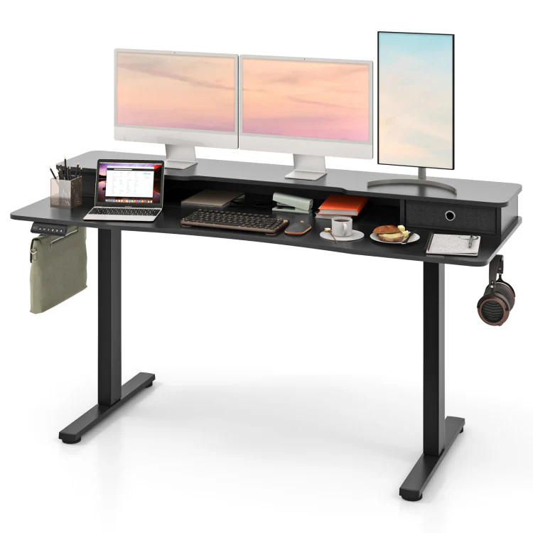 Electric Standing Desk with 2 Drawers, 3 Memory Positions, 63
