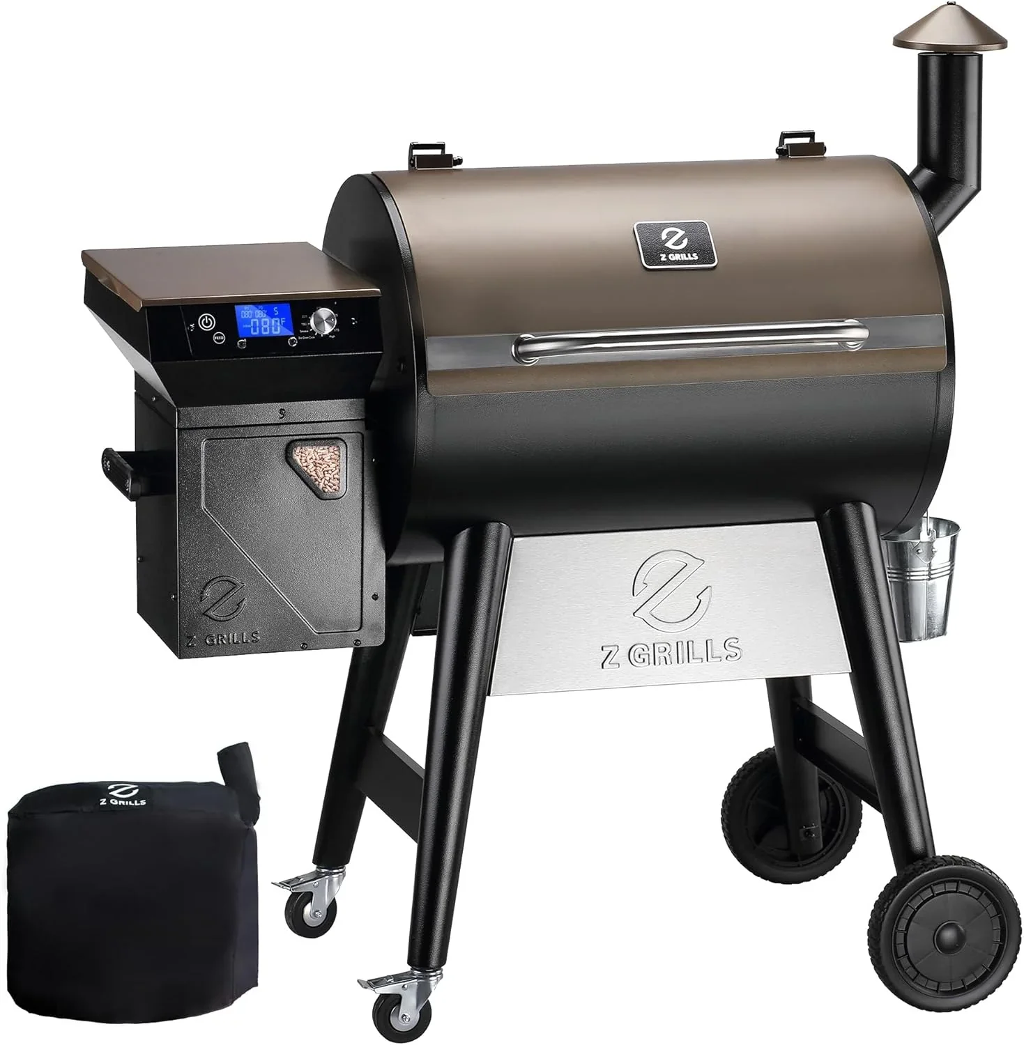 Z GRILLS fa pellet grillsütő és füstölő 552 négyzet hüvelykes főzőfelülettel és elülső polccal kültéri grillezéshez, füstöléshez, sütéshez és pörköléshez, 550C