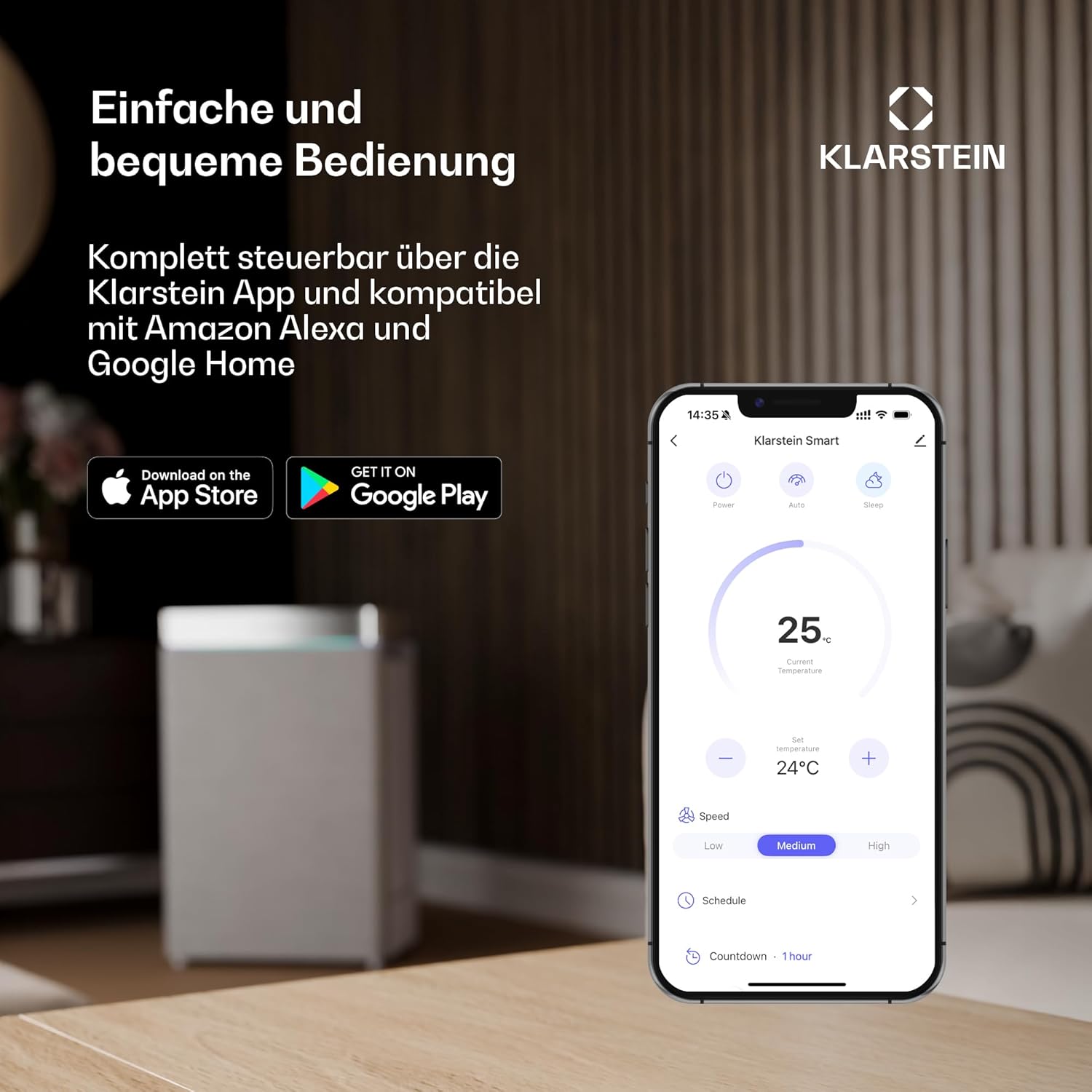 Klarstein Kraftwerk Eco Smart 11 Mobiles Klimagerät – 11,500 BTU, 35-59 m², WiFi & App-Steuerung, 3-in-1 Klimaanlage, Ventilator & Entfeuchter, Leise 50 dB, A+ Effizienz, Fensterkit Inkl., Weiß