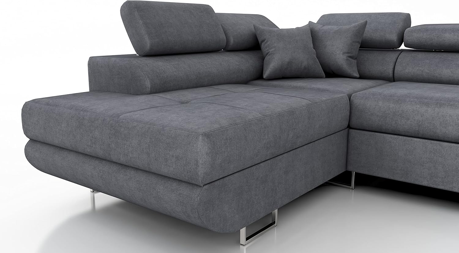 Robin Inspire Saturn Premium Kingston Divano ad angolo con funzione di letto con cassetto per la biancheria e cuscini e Poggiatesta regolabili angolo a sinistra grigio scuro 272 x 200 x 73/90