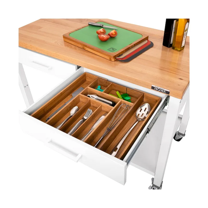Seville Classics HOME Work Center Island Table with Solid Wood Top, 48 W x 24 D x 36 H, White