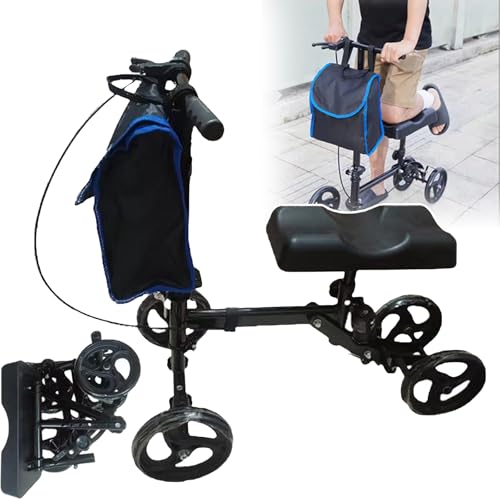 PLABNK Ginocchia Walker   Pieghevole Doppio, Scooter con Ruote Walker, Carico: 150 kg, Ammortizzante, Altezza Regolabile, Facile Trasportare/riporre, con Manubrio/Freno, per Gamba,B : Amazon.it: Sport e tempo libero
