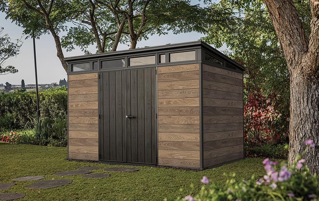 Keter Gartenhaus Signature 11x7, Gerätehaus Kunststoff in Holzoptik, 340x218x226 cm, abschließbar, mit Bodenplatte
