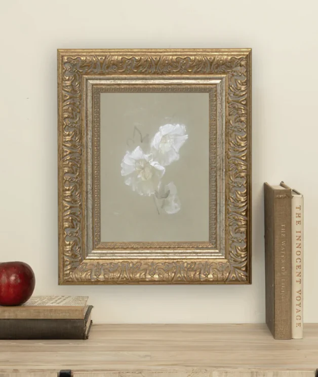 Sage and White Flowers Framed Antique Inspired Art