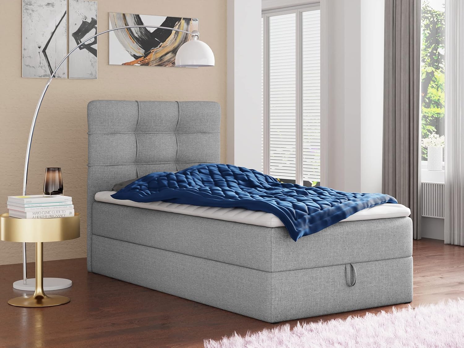 Sofnet Boxspringbett Best Mini mit Bettkasten und Matratzentopper - Einzelbett mit Bonell-Matratze und Topper, Polsterbett, Bett, Schlafzimmer (100 x 200 cm, Grau (Inari 91))