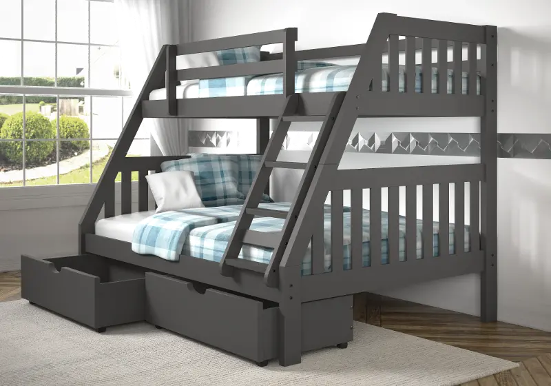 Gray Twin over Full Bunk Bed with Storage Drawers – Mission