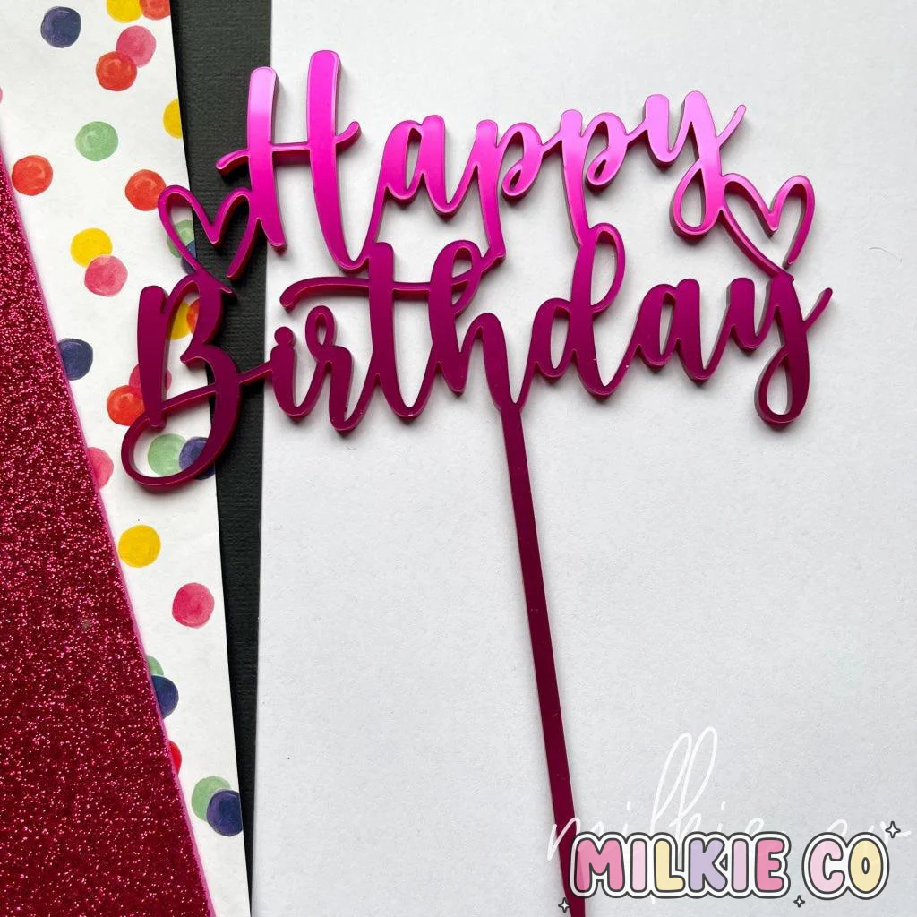 Magenta Metallic Basic 'Happy Birthday' Cake Topper
