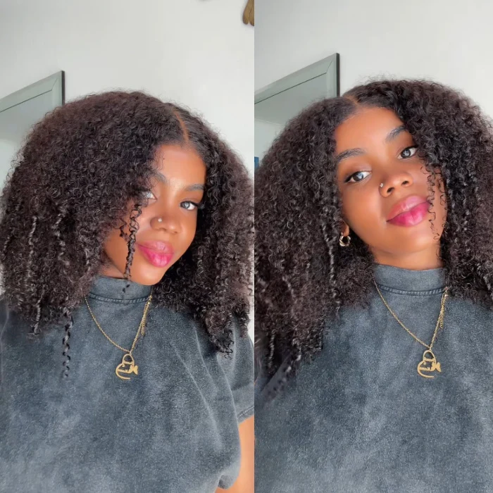 Layered Cut Popping Afro Curly Lace Front Wig Pre Cut Lace Pre Bleached Real Glueless HD Lace Human Hair Wigs For Black Women 220%
