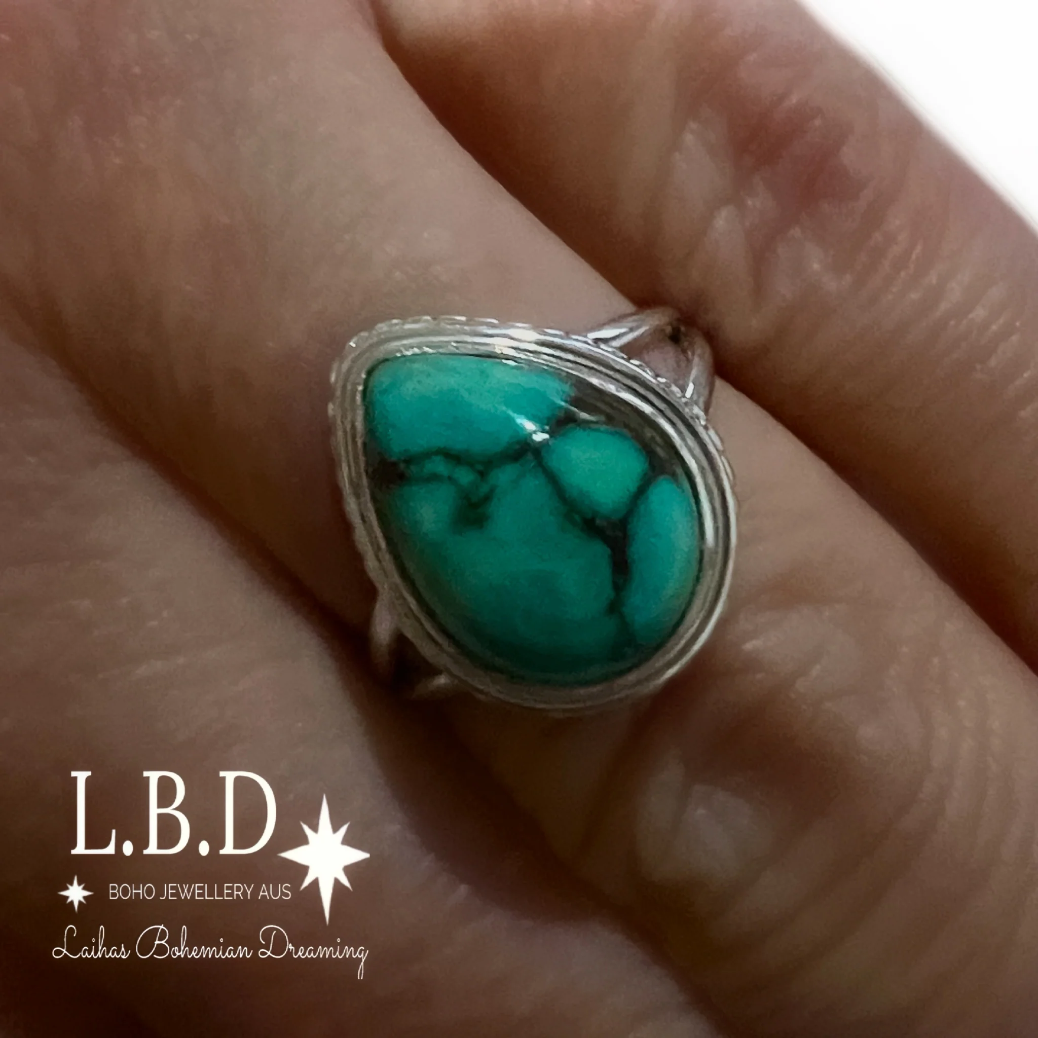 Turquoise Ring- Laihas Twisted Raindrop
