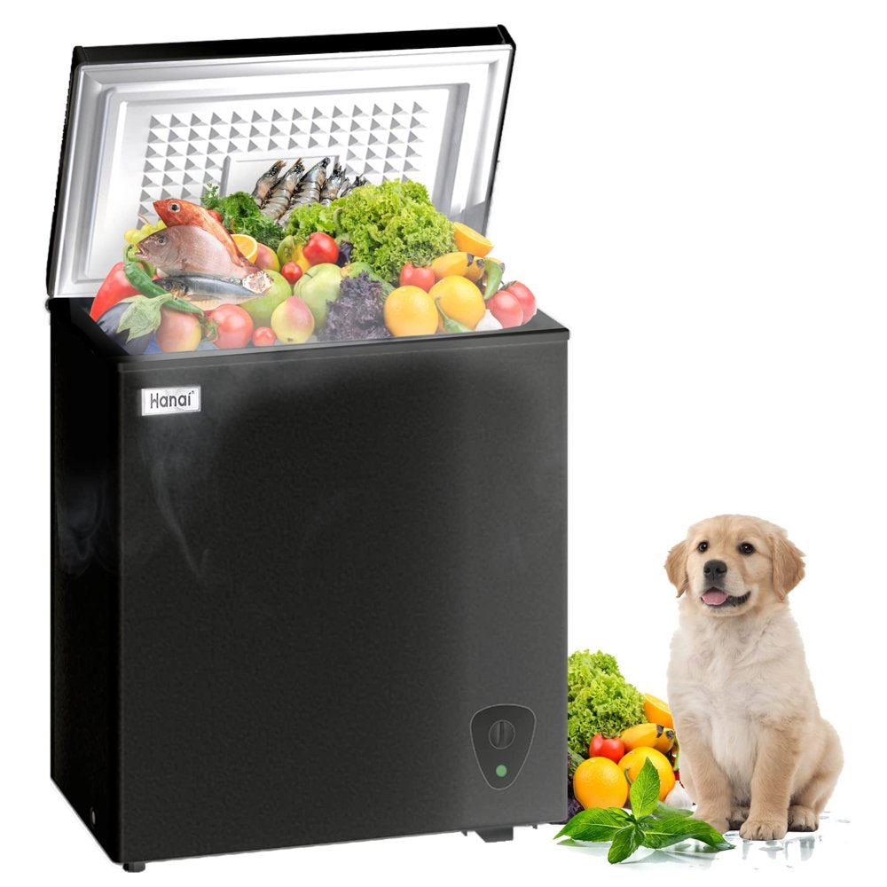 Wanai 3.5 Cu Ft Black Chest Freezer, Energy Efficient with Removable Basket and Adjustable Temperature Control