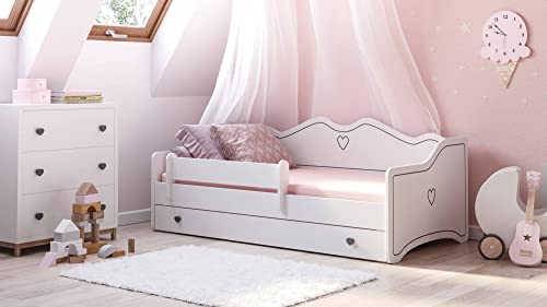 Dmora Letto Singolo per Bambini, Lettino Decorato con cassettone e Protezione anticaduta per cameretta, cm 164x85h70, Colore Bianco e Grigio : Casa e cucina