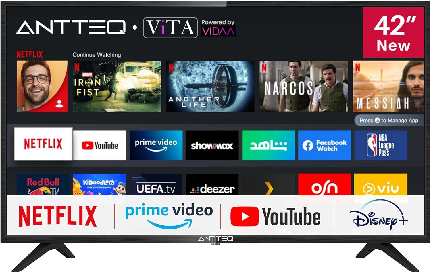 AV42F3 Smart TV 42 pollici (106 cm) Televisore con Prime Video, Youtube, Wifi, Triple-Tuner DVB-T2 / S2 / C