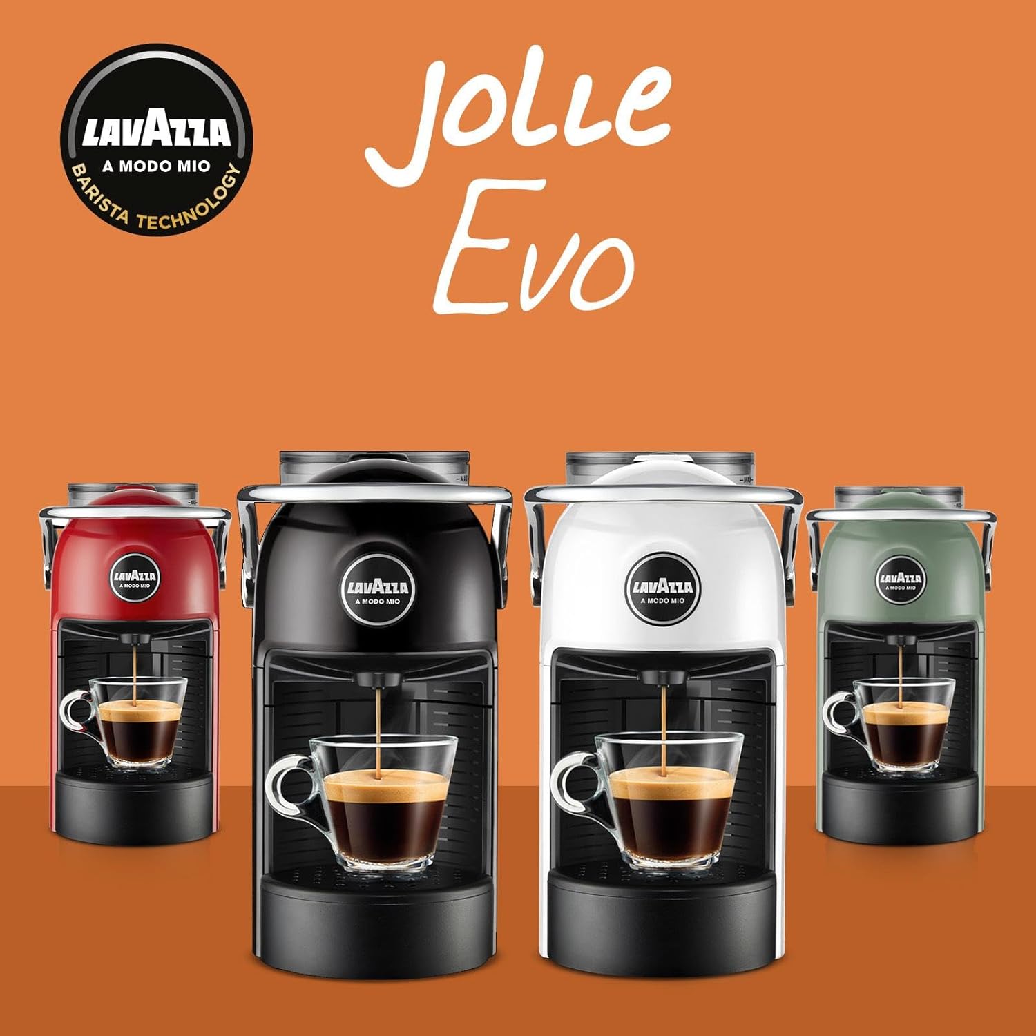 Lavazza A Modo Mio Jolie Evo, Macchina per Caffè Realizzata con 36% di Plastica Riciclata, Macchina Espresso con 64 Capsule Lavazza A Modo Mio Tierra Assortite Incluse, Verde