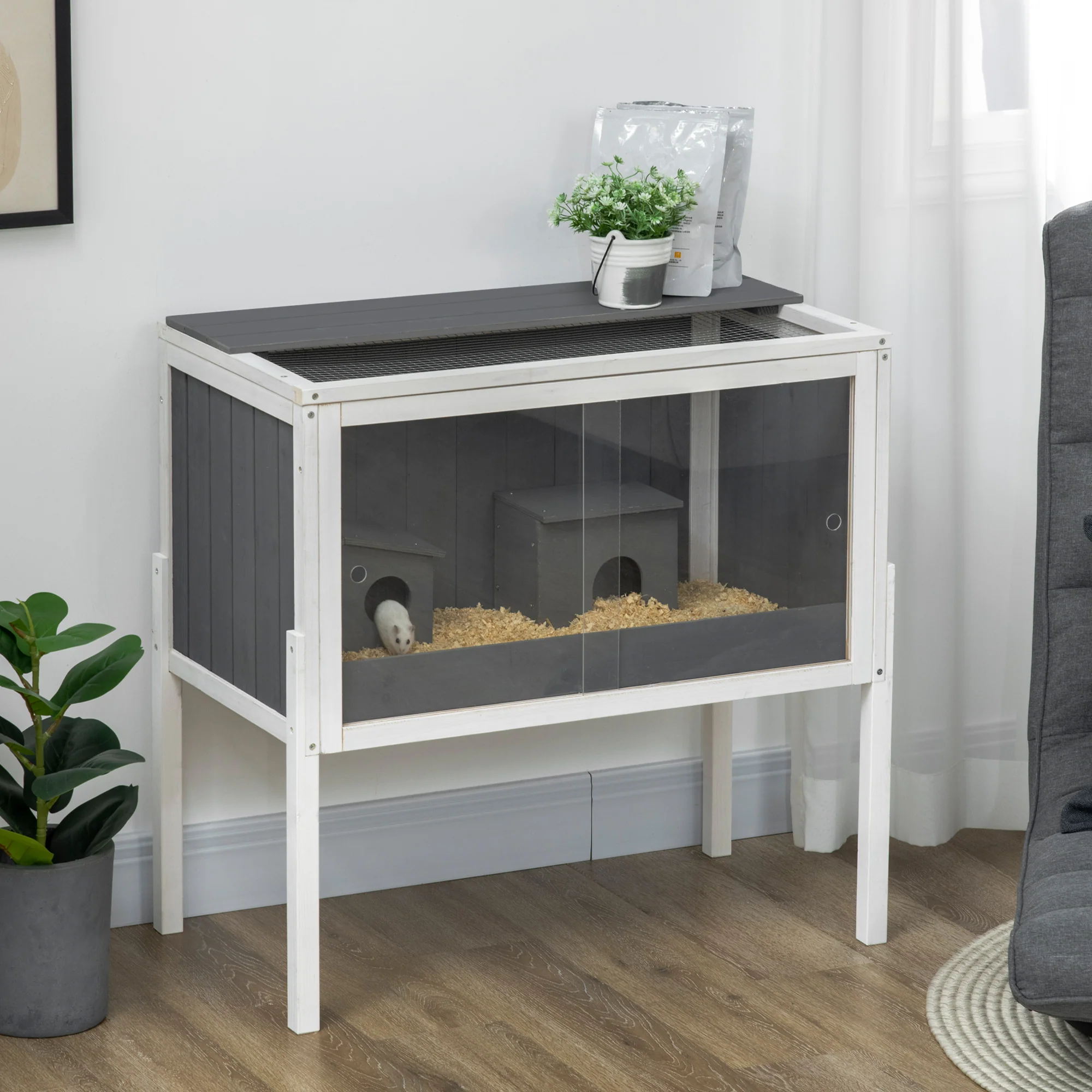 PawHut Zwerghamsterkäfig mit Regal und Acrylschiebetüren Holz