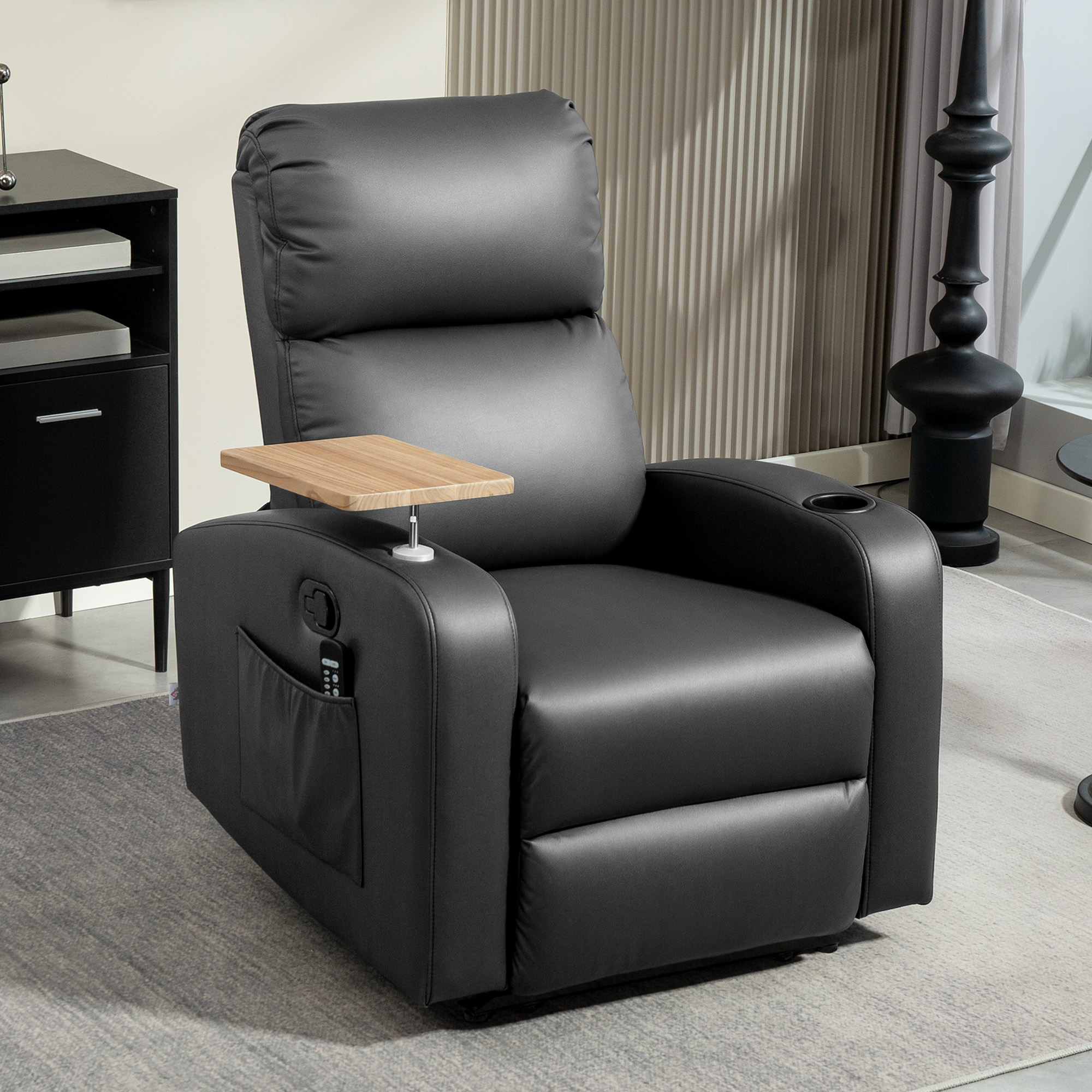 HOMCOM Massagestoel Relaxstoel Ligstoel, Met 1 Uitklapbare Tafel, 1 Voetensteun; 77 cm x 93 cm x 105 cm, Zwart