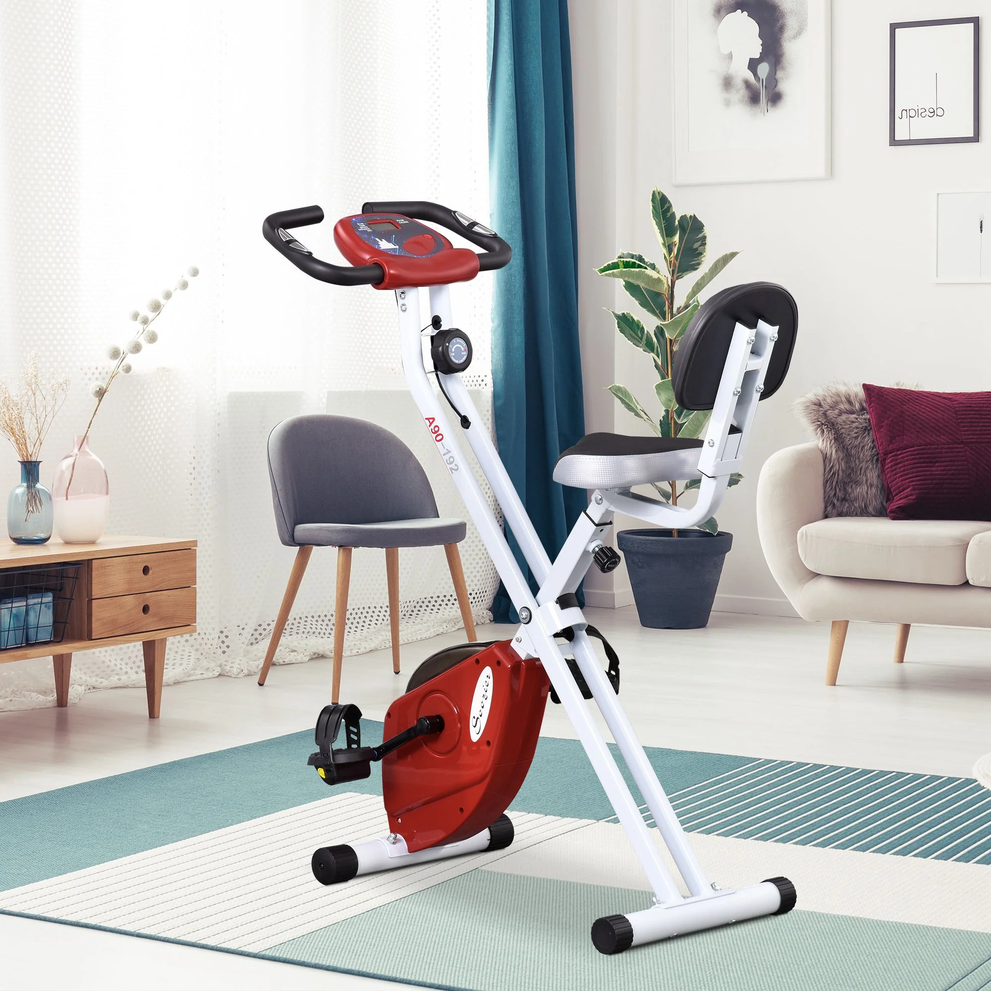HOMCOM Hometrainer, fietstrainer, trainingsfiets met in 8 niveaus instelbare magnetische weerstand, staal, wit, 43 x 97 x 109 cm