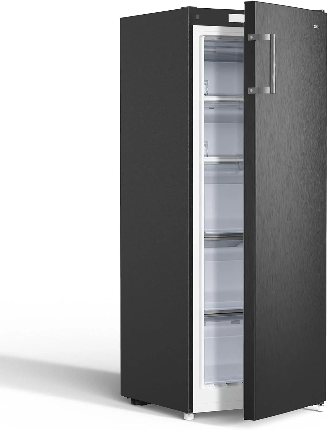 CHiQ FSD166NE4E Gefrierschrank 166 L, No Frost Technologie, Wechselbarer Türanschlag, Schwarzer Edelstahl, 144cm Höhe