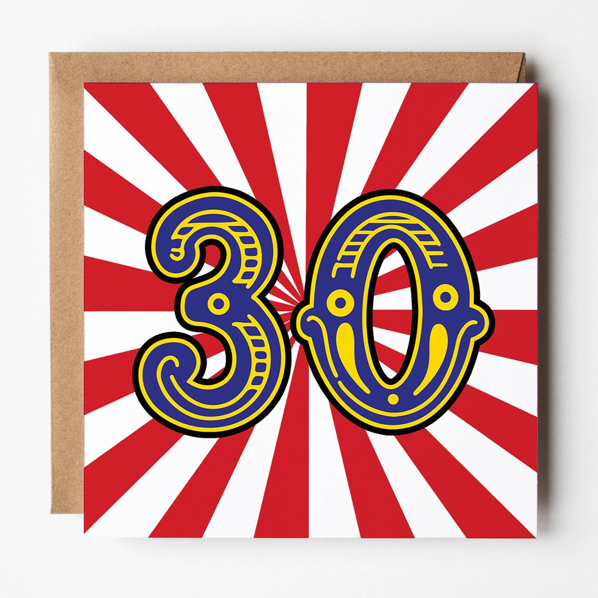 30th Birthday Card: Circus Theme with Kraft envelope
