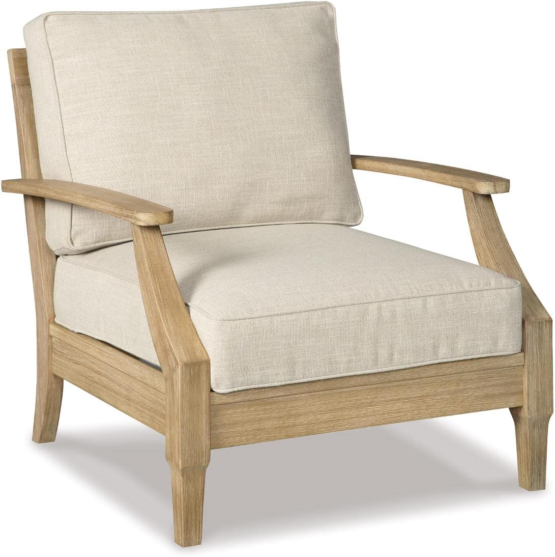 Signature Design by Ashley Clare View Outdoor Lounge Chair, All-weather Foam Cushion, Protective Finish, Eucalyptus Wood , 30