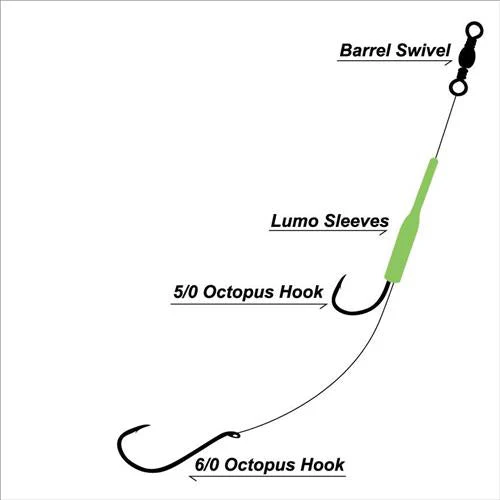 10 X Masterpro Reef & Snapper Running Lumo Fishing Rigs With Double Octopus Hook 5/0-6/0