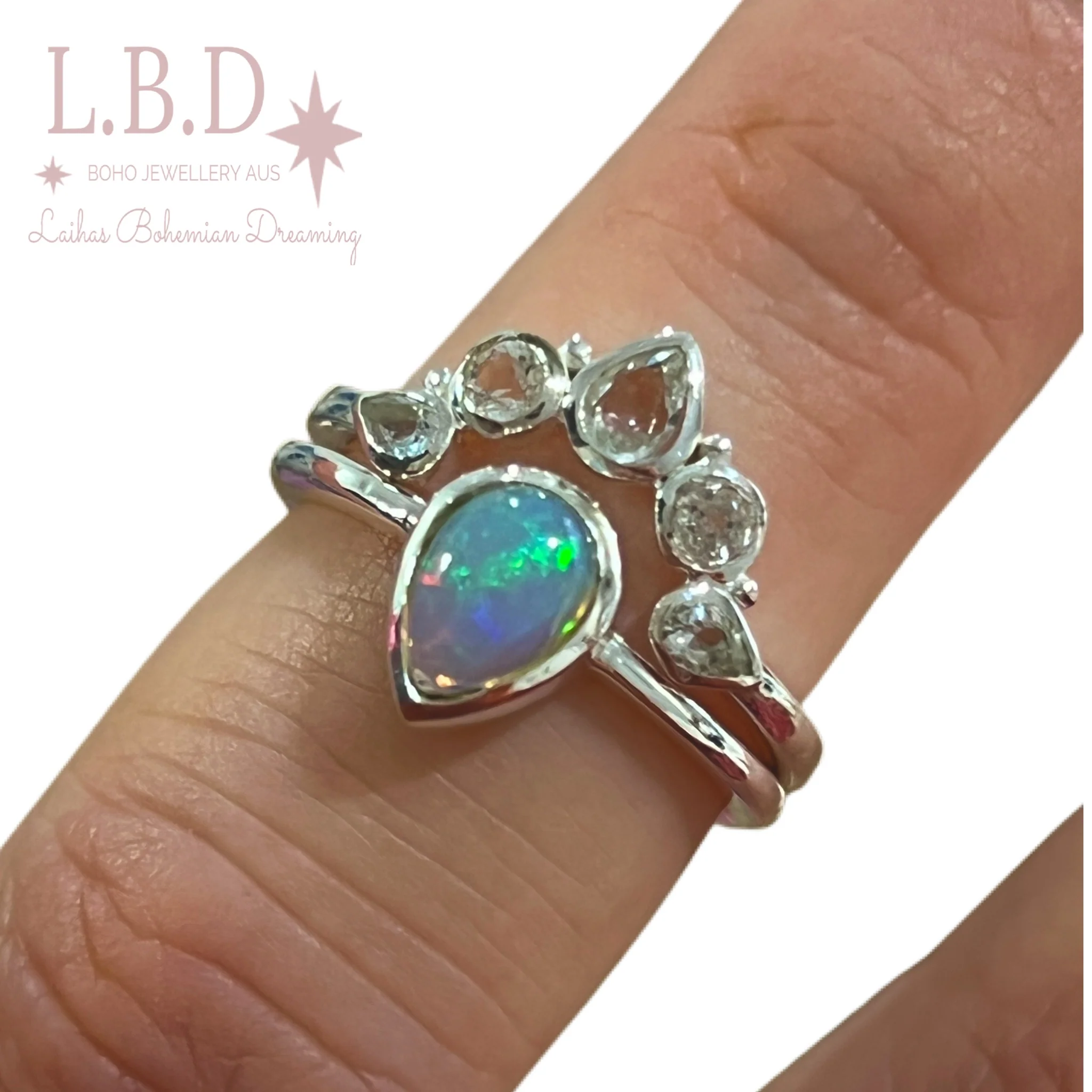 Laihas Queen Of Cups Genuine Opal and Topaz Ring Set