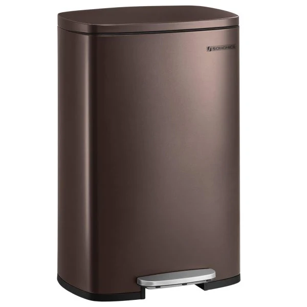 13 Gallon Trash Can, Stainless Steel Kitchen Garbage Can, Recycling or Waste Bin, Soft Close, Step-On Pedal, Removable Inner Bucket, Brown。
