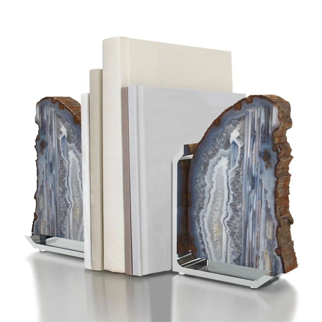 Fim Natural Agate Bookends - Silver