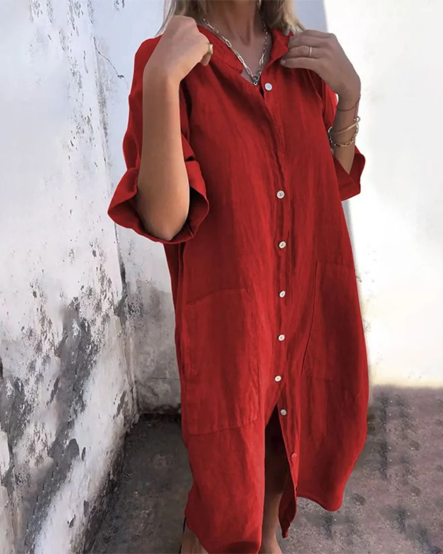 Women��s Boho Shirt Dress Relaxed Fit with Adjustable Waist