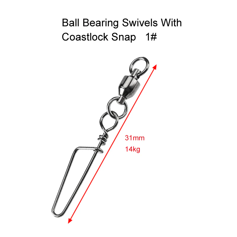 20 X Size 1# Ball Bearing Swivels with Coastlock Snap Fishing Tackle