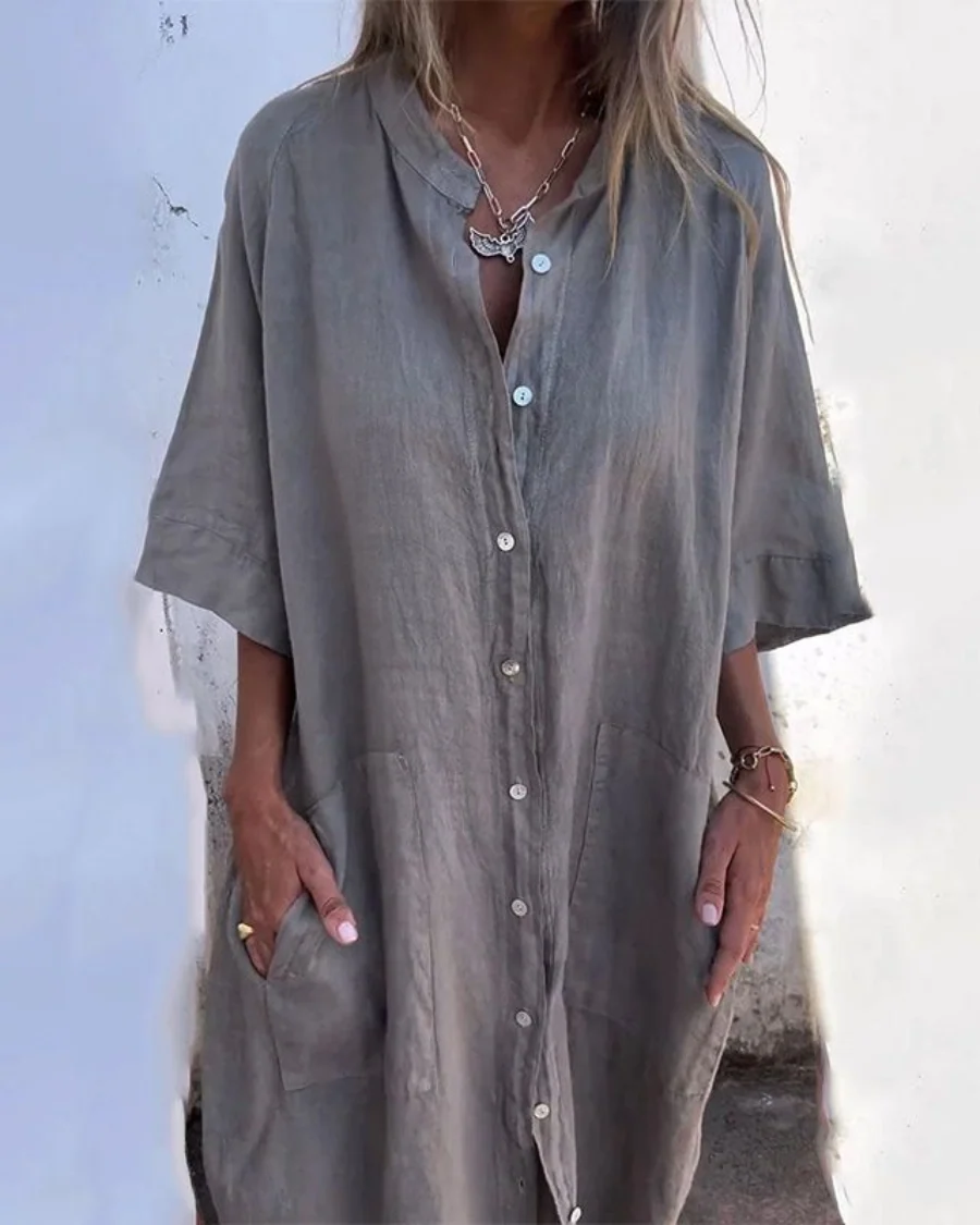 Womena??s Boho Shirt Dress Relaxed Fit with Adjustable Waist
