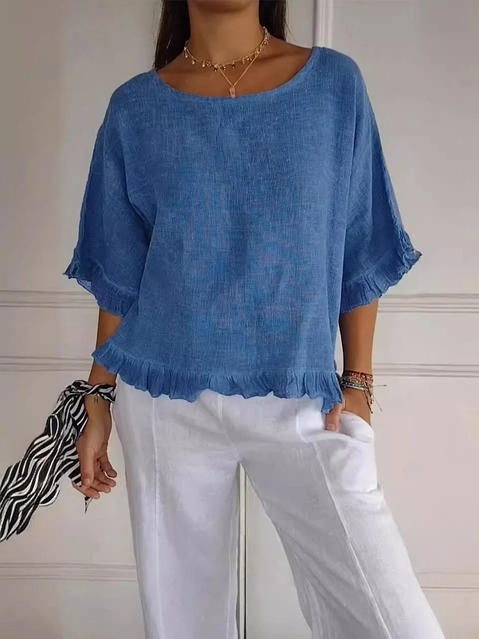 Women��s Relaxed-Fit Blouse Lightweight Linen-Look Summer Style