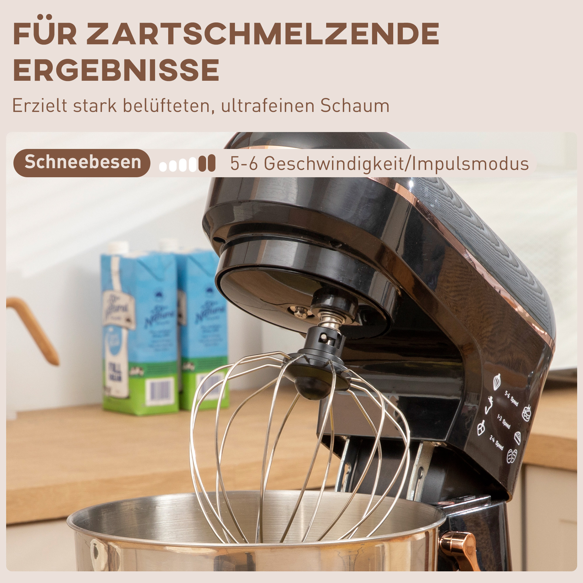 HOMCOM Staande Mixer, Keukenmachine, Mixer, 6 Standen, 5,5L Roestvrijstalen Kom, Zwart