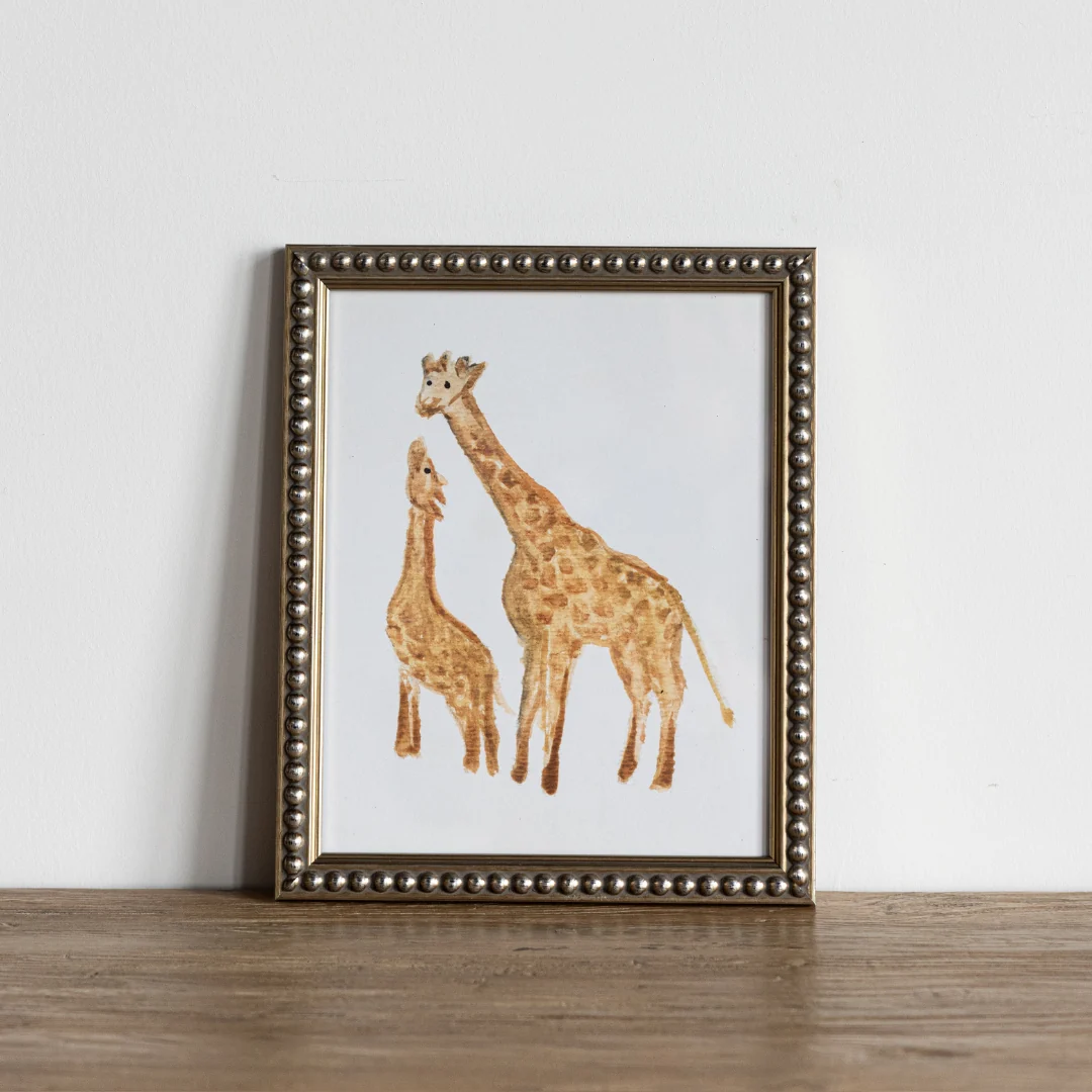 Vintage Watercolor Giraffes Framed Art