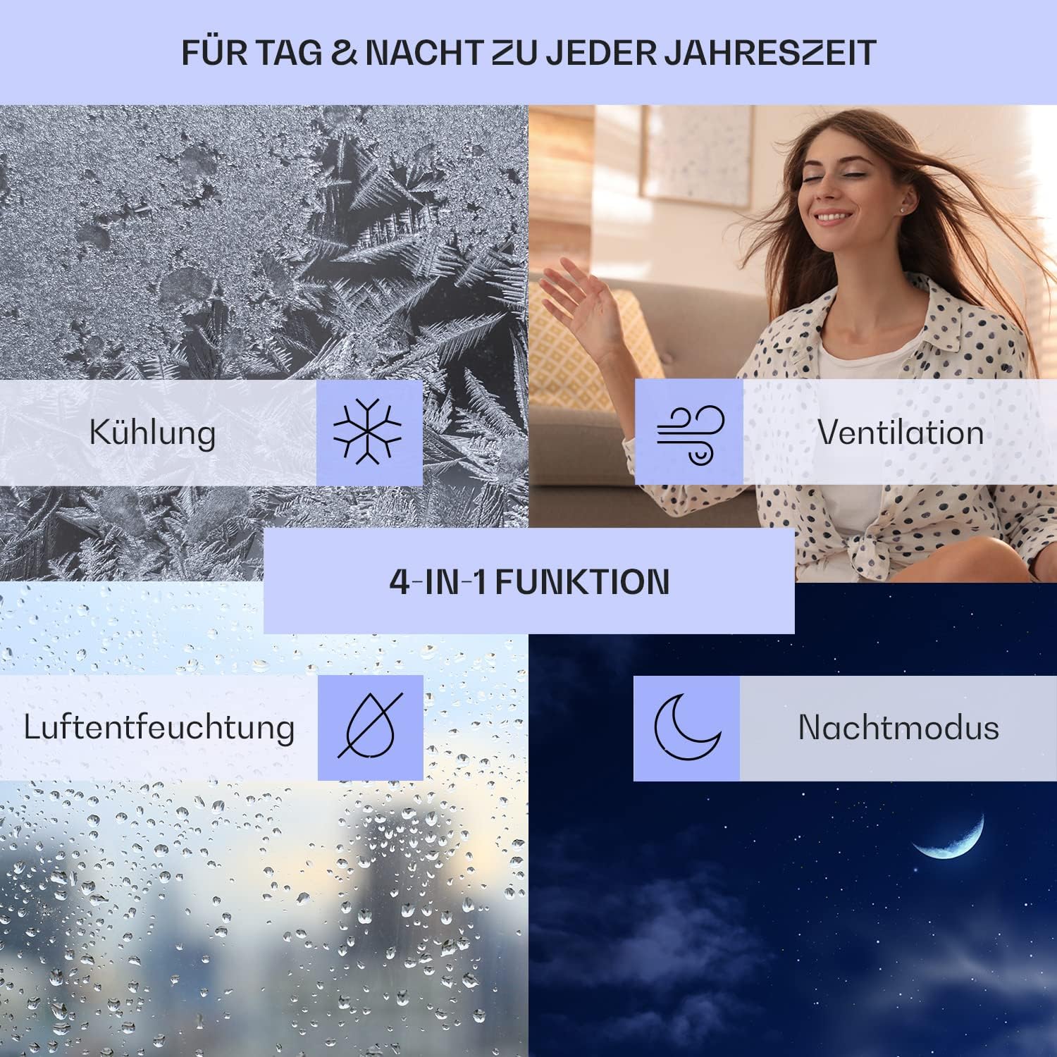 Klarstein Airconditioner, 4-in-1 Airconditioningsysteem, Luchtontvochtiger, Ventilator & Nachtmodus, Mobiele airconditioner met afvoerslang, App-bediening, Airconditioner voor ruimtes tot 44 m2, 9000 BTU, Wit