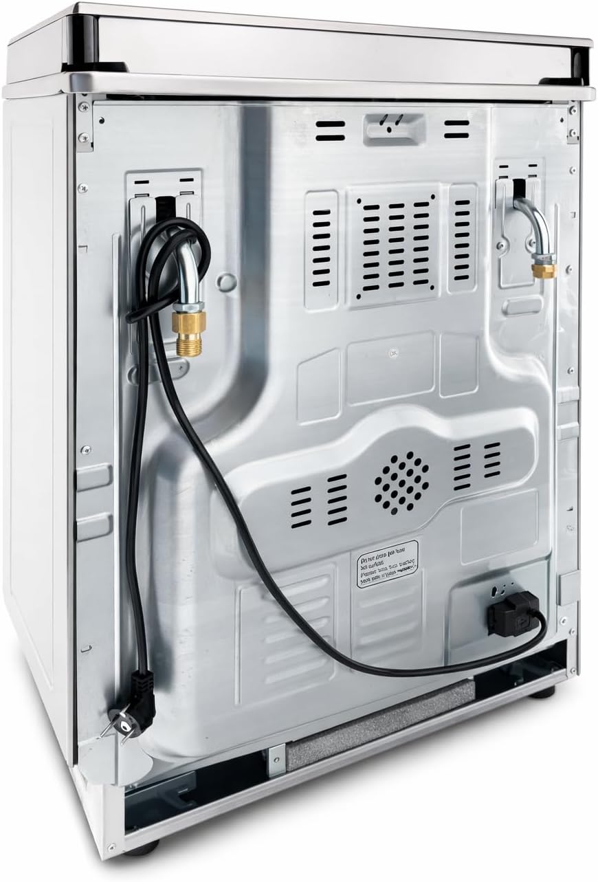 Gasline SHGE6060INX Standherd 60 cm Edelstahl mit Elektrobackofen, 4-flammigem Gaskochfeld, Grill und Drehspieß, elektrischer Zündung, Thermosicherung, für Erdgas und Flüssiggas geeignet