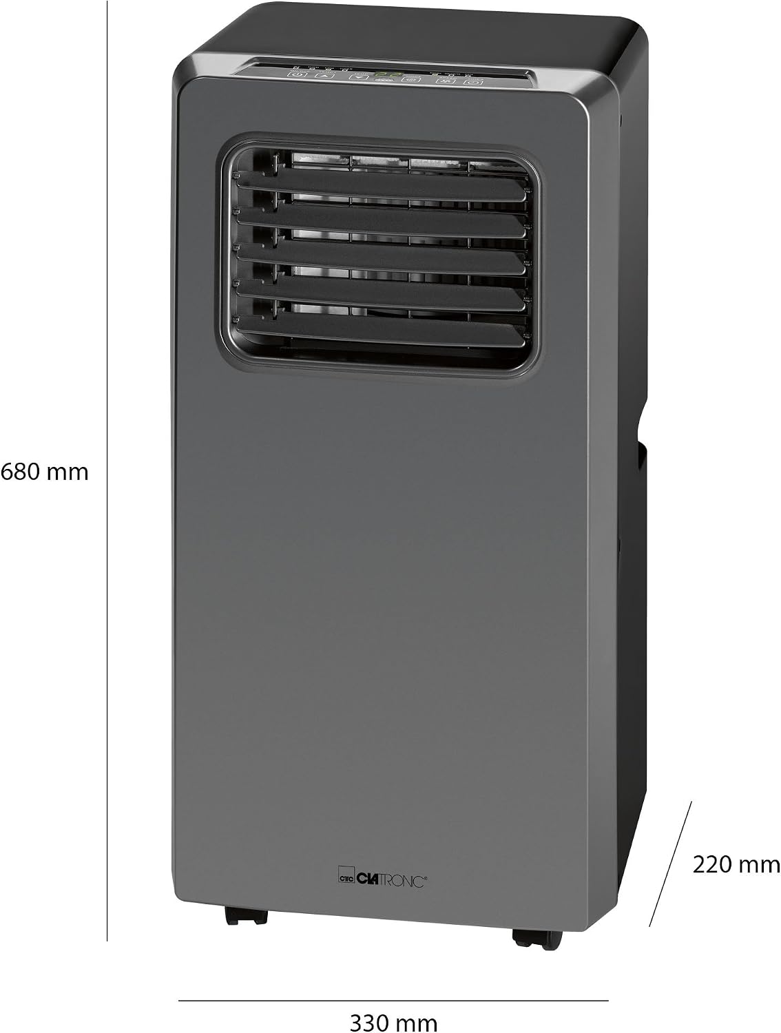 Clatronic Klimaanlage CL 3672 mobiles Klimagerät mit Abluftschlauch, 3 in 1 Klimaanlage mit LED-Display, Fernbedienung, 24 Stunden-Timer, verstellbare Luft-Klappen, 8000 BTU (2,3 kW), schwarz