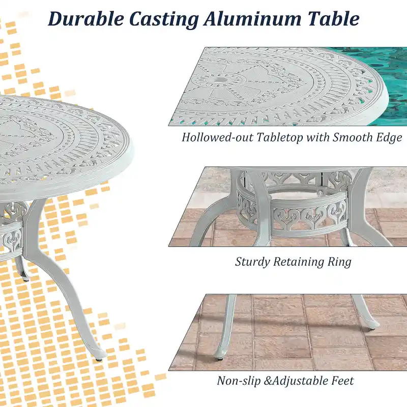 5-Piece Cast Aluminum Patio Dining Set with 4 Swivel Chair