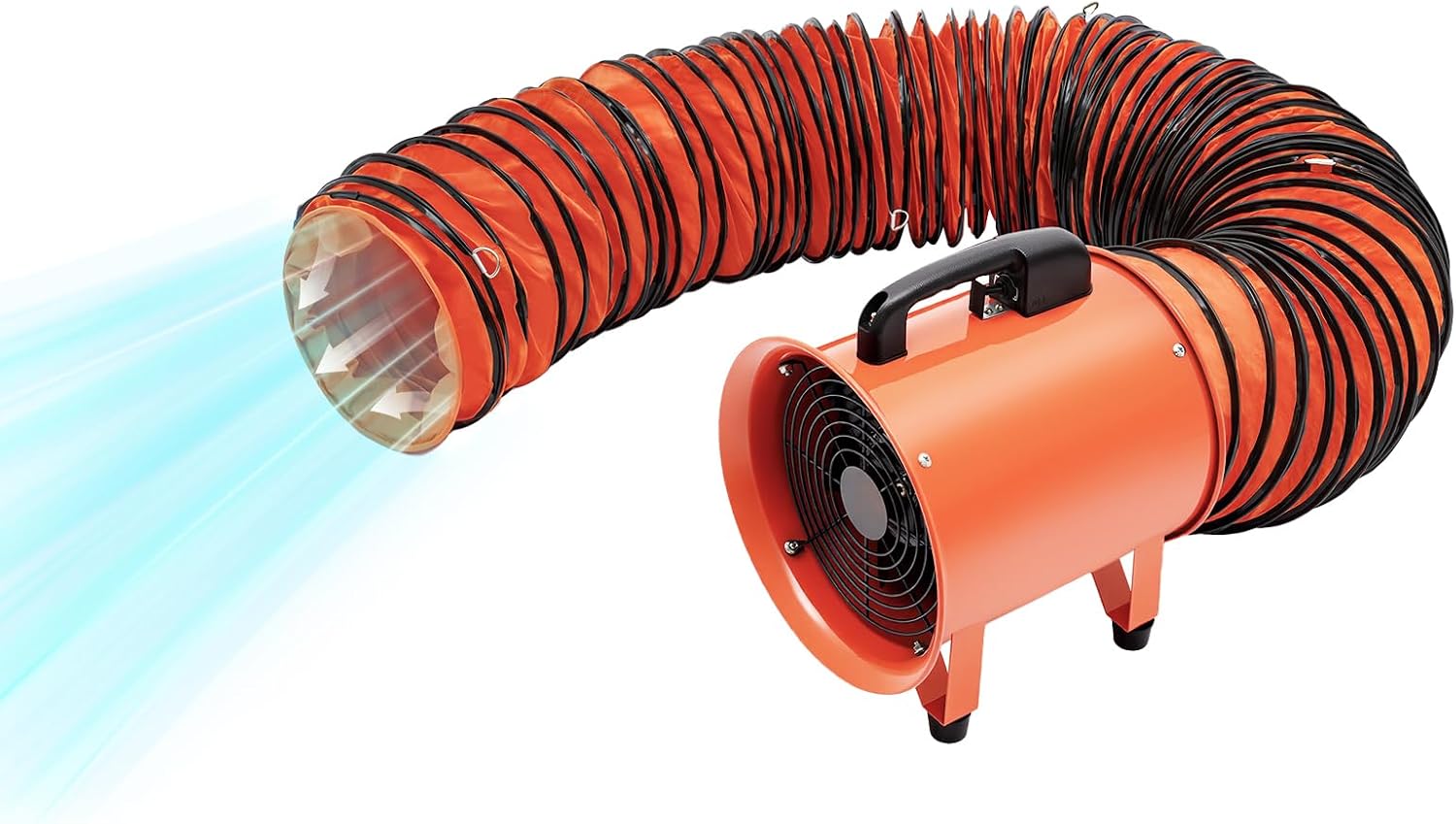 Industriegebläse 250mm mit 10m PVC Luftschlauch, 320W Axiallüfter 1517CFM, Belüftungsgebläse IP44 Tragbar, Rohrventilator für Baustelle Keller Werkstatt Industrie Lüftung