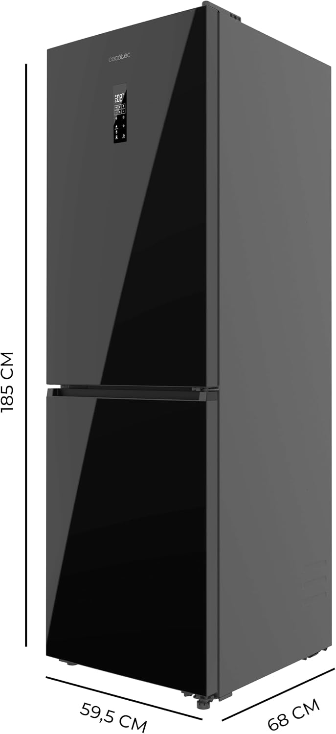 Cecotec Kühlschrank Kombi 409 L Total No Frost Bolero CoolMarket Combi 409 Black Glass C. Höhe 185 cm, Max Inside mit VIP Tech, Inverter-Kompressor Plus, geringer Stromverbrauch, variable Temperatur