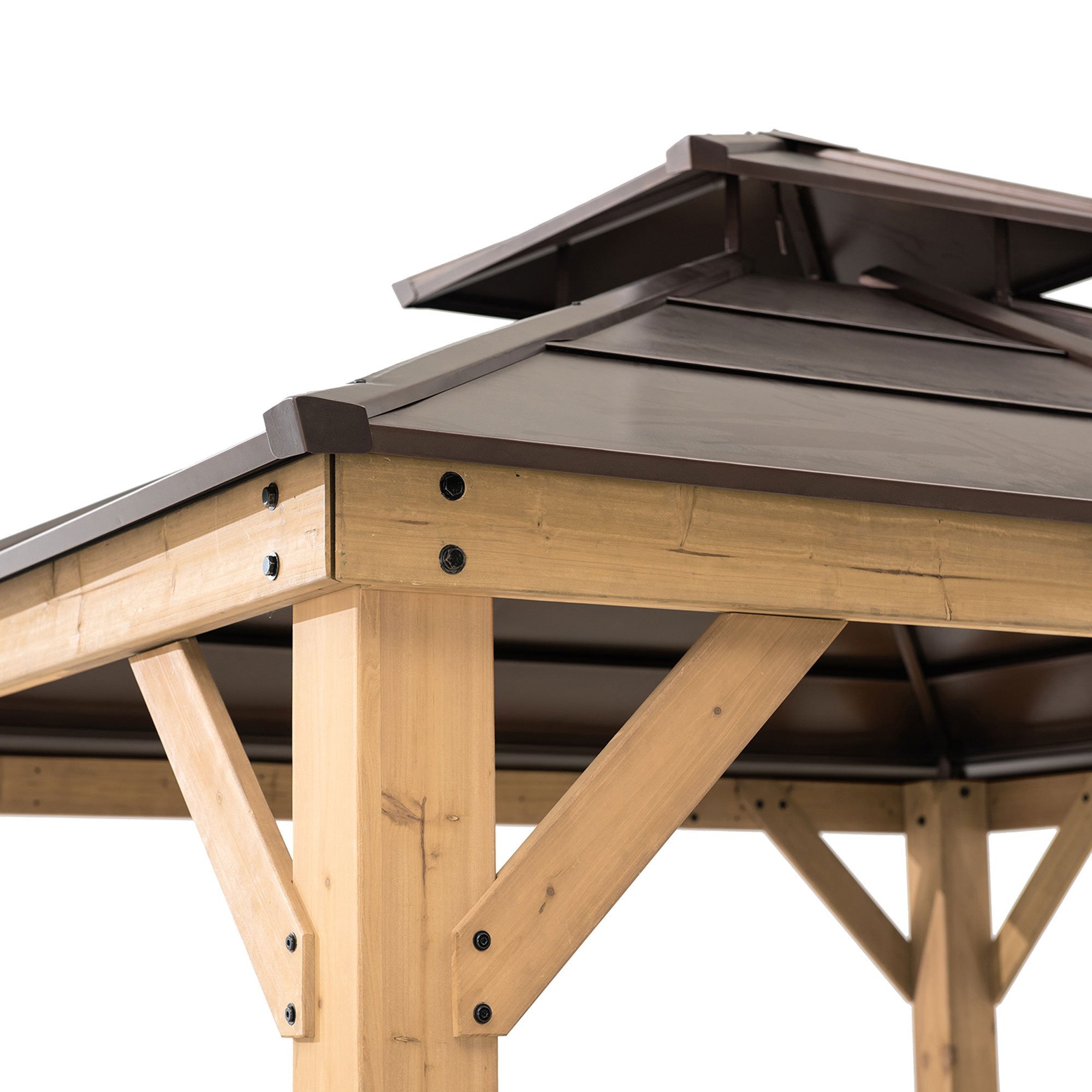 Gazebo con struttura in cedro da 10 piedi x 10 piedi e tetto a padiglione in acciaio a 2 livelli