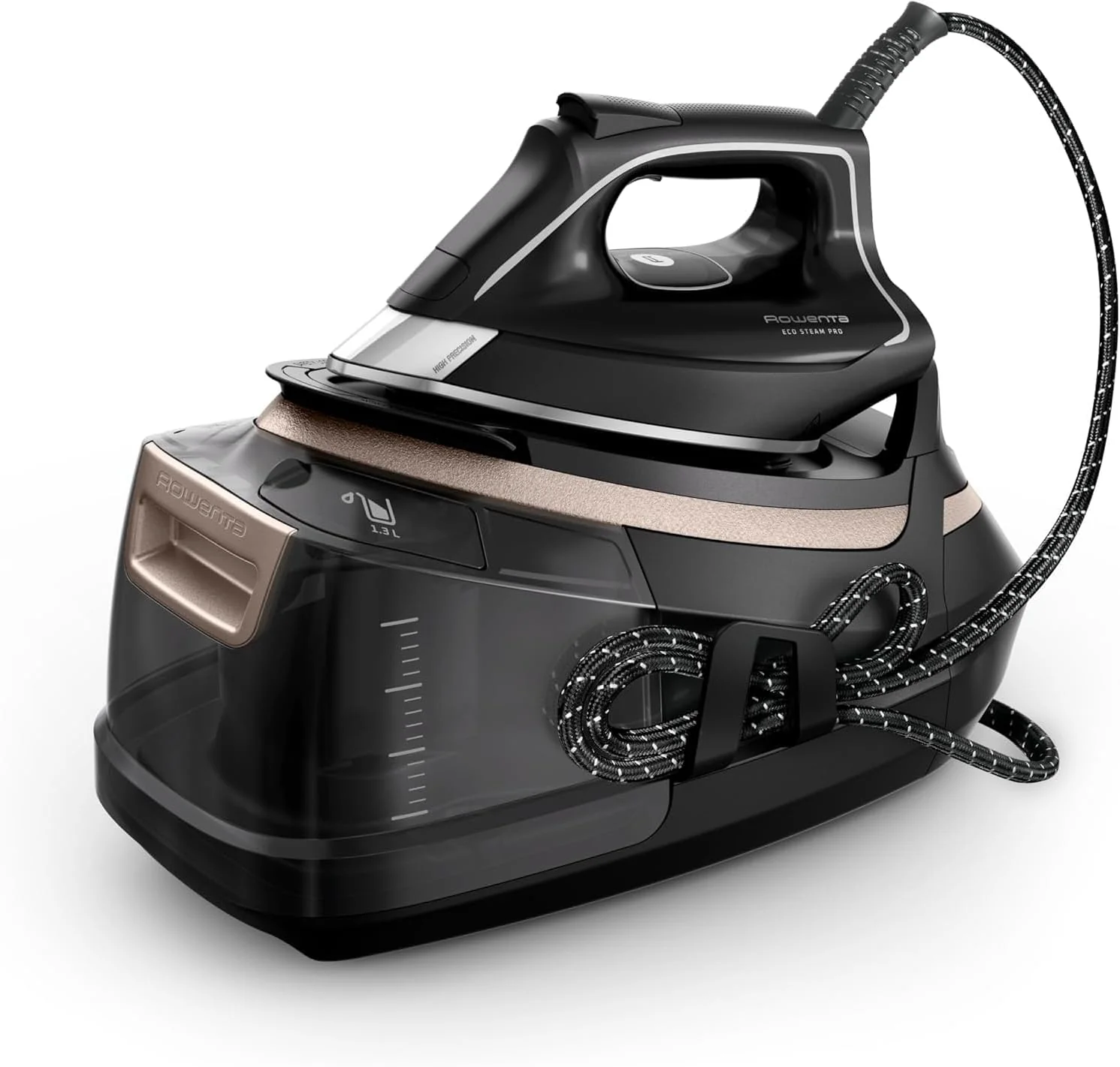 Rowenta Silence Steam Pro – Ironing Center, Unlimited Autonomy, 8 Bars, Steam Boost 600 g/min, Microsteam Sole, ECO Function and Lime Reservoir, 1.3 Litres, Black and Grey, DG9248