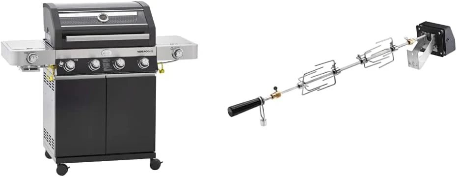 RÖSLE Elektrogrill BBQ-Portable Videro E2-P, tragbarer Tischgrill mit 2 Brennern, Warmhalterost und Deckel mit Glaseinsatz, pulverbeschichteter Stahl, schwarz/silbern